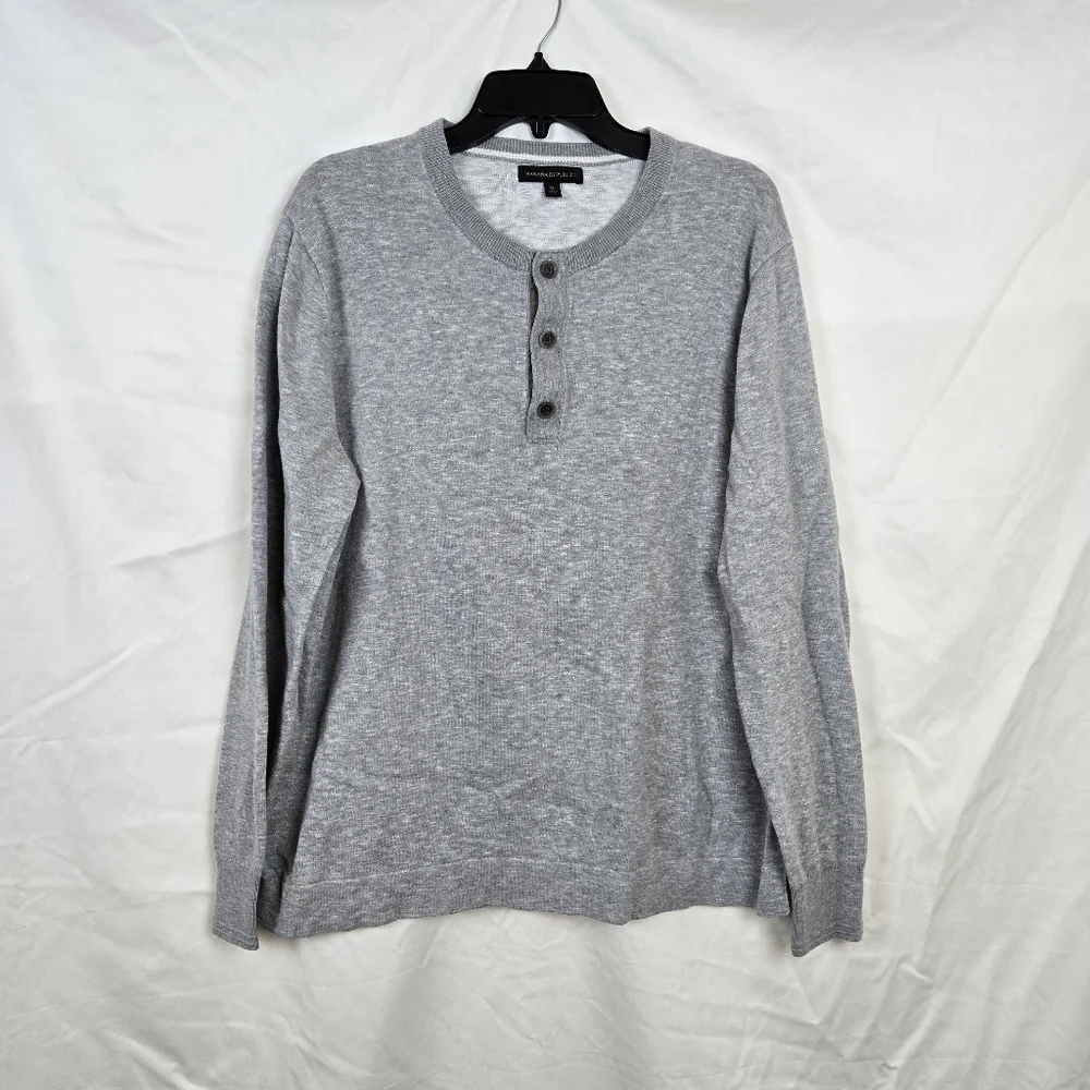 Banana Republic Men's Heather Gray Slub Long‎ Sleeve Knit Henley Cotton Shirt XL
